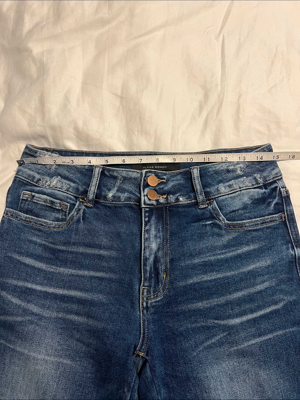 Flying Monkey Mid-Rise Dark Blue Ankle Jeans with Distressed Hem - Picture 3 of 7
